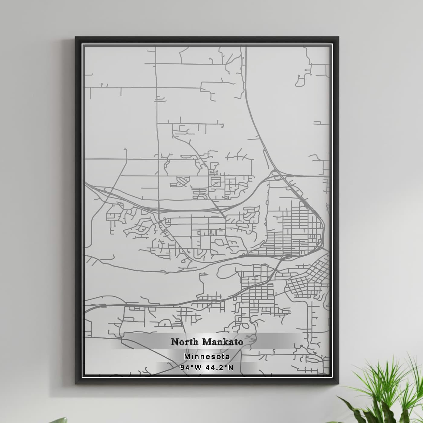 ROAD MAP OF NORTH MANKATO, MINNESOTA BY MAPBAKES