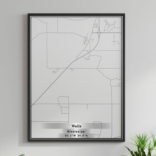 ROAD MAP OF WALLS, MISSISSIPPI BY MAPBAKES