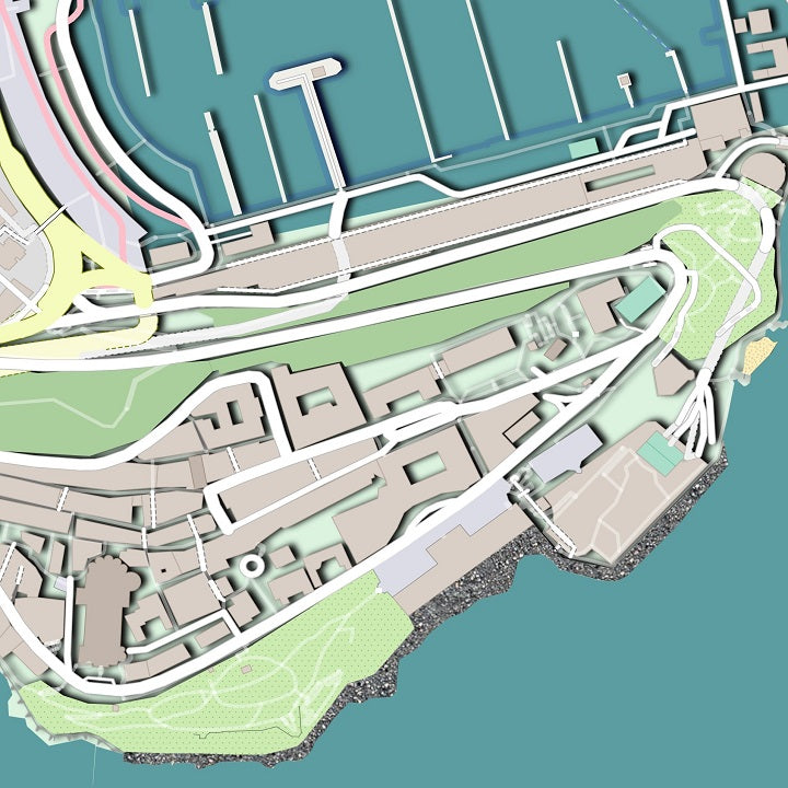 COLOURED ROAD MAP OF MONACO, MONACO BY MAPBAKES