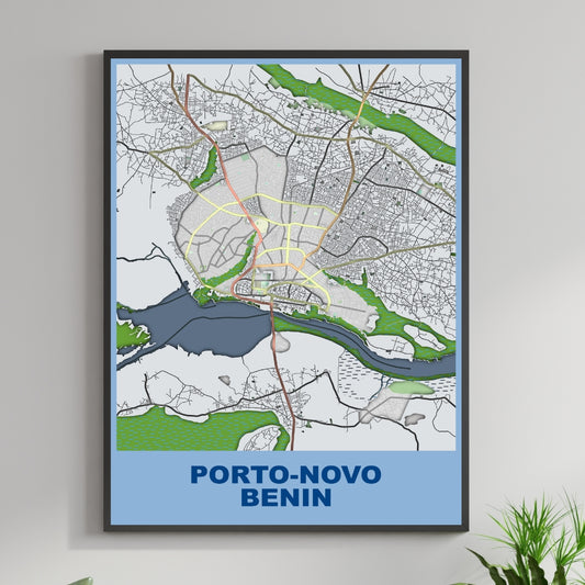 COLOURED ROAD MAP OF PORTO NOVO, BENIN BY MAPBAKES