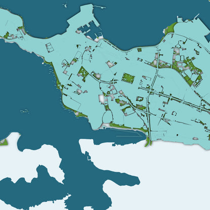 COLOURED ROAD MAP OF REYKJAVIK, ICELAND BY MAPBAKES