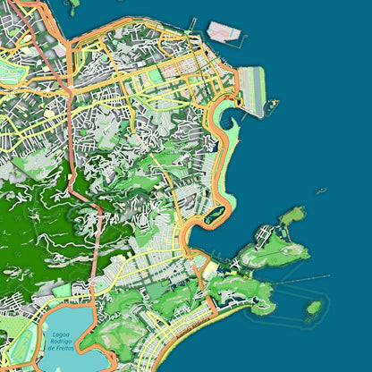 COLOURED ROAD MAP OF RIO DE JANEIRO, BRAZIL BY MAPBAKES