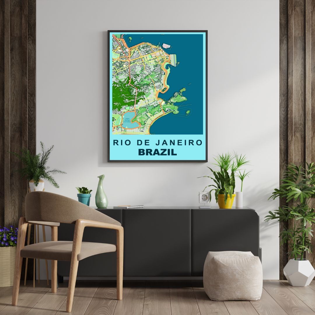 COLOURED ROAD MAP OF RIO DE JANEIRO, BRAZIL BY MAPBAKES