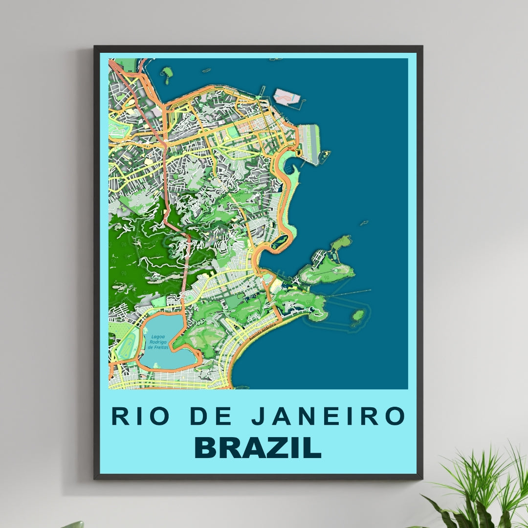 COLOURED ROAD MAP OF RIO DE JANEIRO, BRAZIL BY MAPBAKES