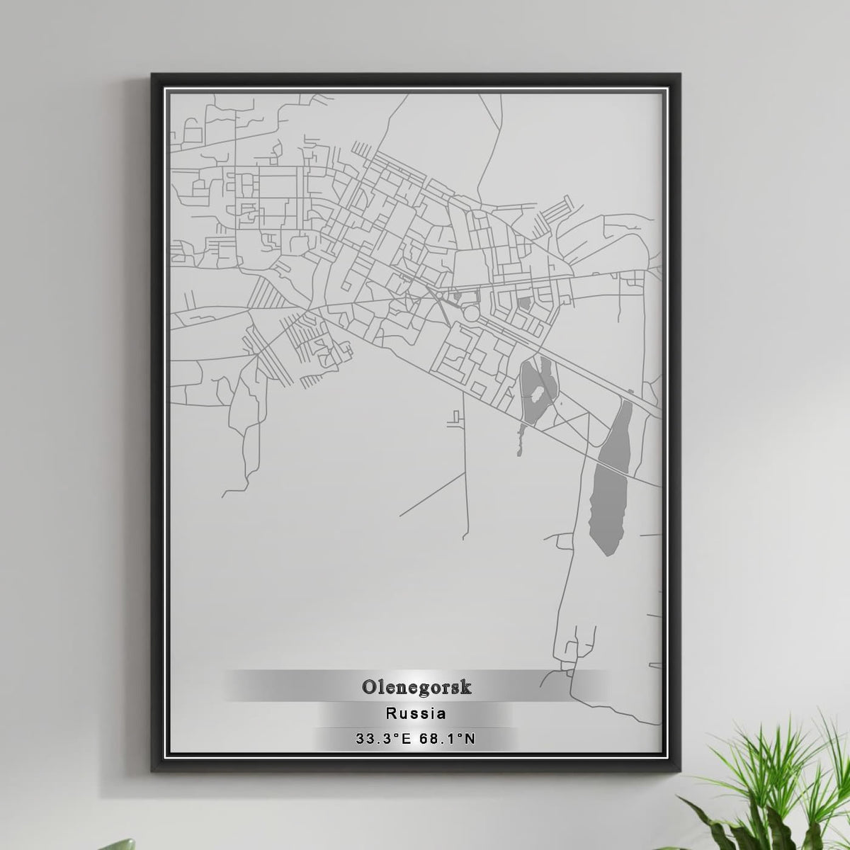 ROAD MAP OF OLENEGORSK, RUSSIA BY MAPBAKES