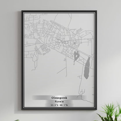 ROAD MAP OF OLENEGORSK, RUSSIA BY MAPBAKES