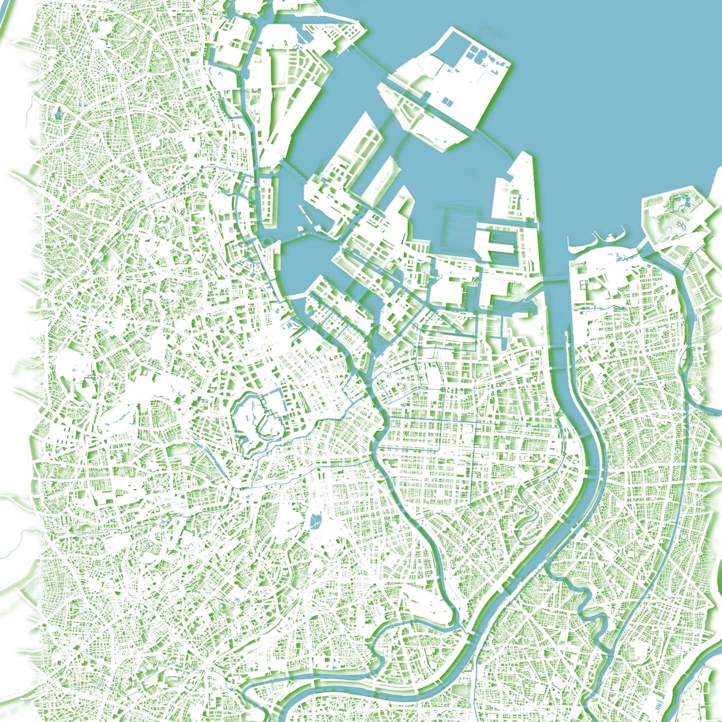 COLOURED ROAD MAP OF TOKYO, JAPAN BY MAPBAKES