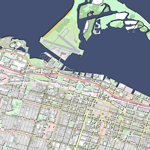 COLOURED ROAD MAP OF TORONTO, CANADA BY MAPBAKES