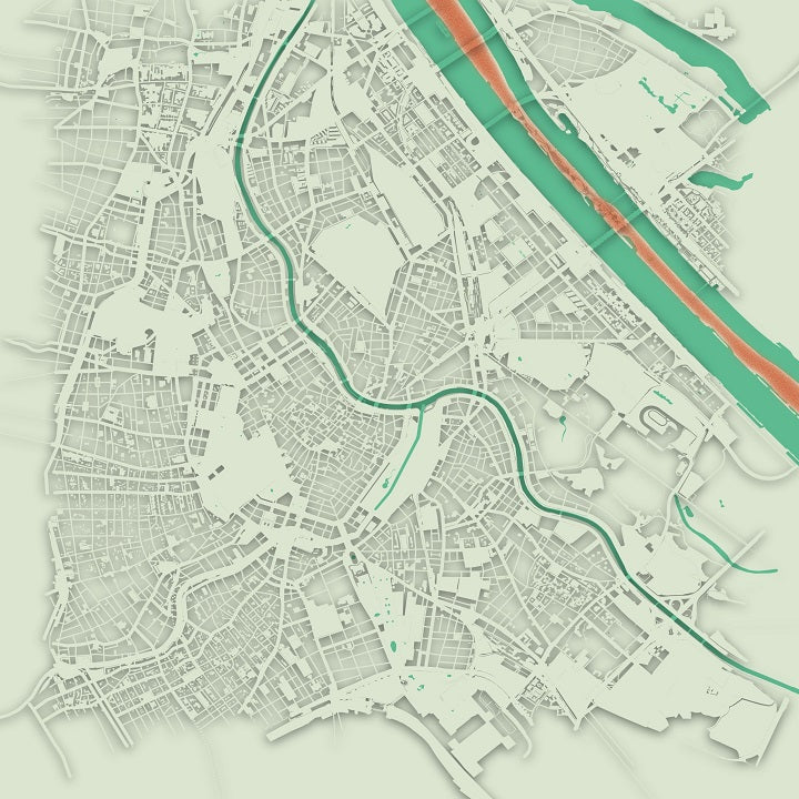 COLOURED ROAD MAP VIENNA, AUSTRIA BY MAPBAKES