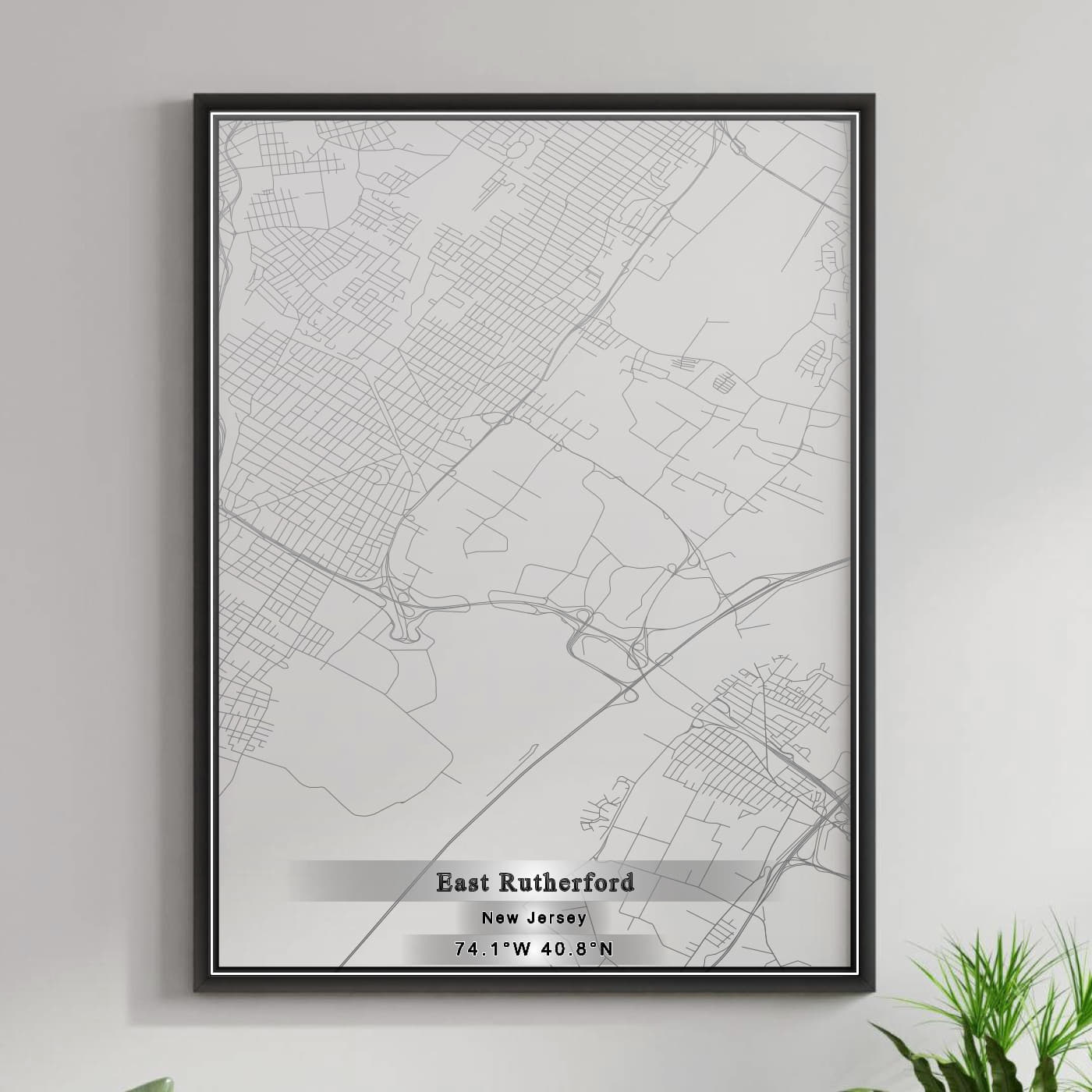 ROAD MAP OF EAST RUTHERFORD, NEW JERSEY BY MAPBAKES