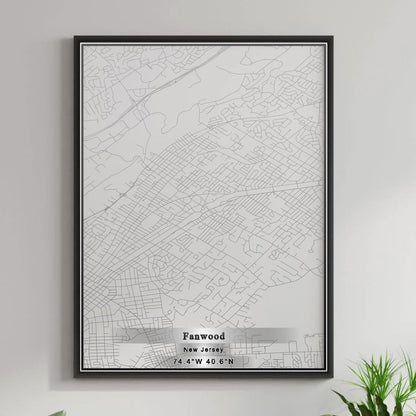 ROAD MAP OF FANWOOD, NEW JERSEY BY MAPBAKES