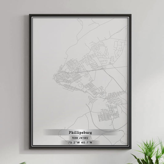 ROAD MAP OF PHILLIPSBURG, NEW JERSEY BY MAPBAKES