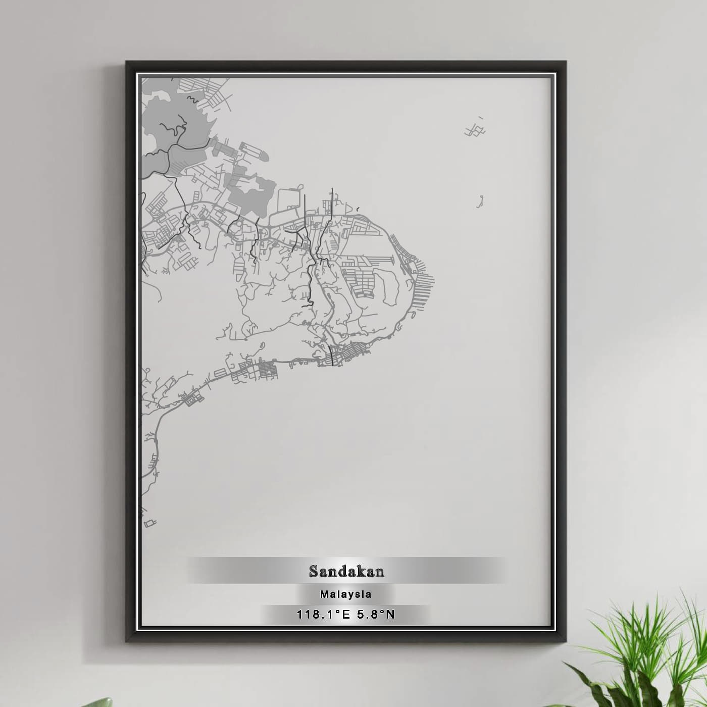 ROAD MAP OF SANDAKAN, MALAYSIA BY MAPBAKES