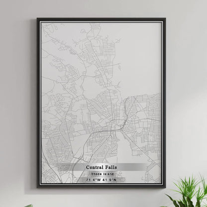 ROAD MAP OF CENTRAL FALLS, RHODE ISLAND BY MAPBAKES