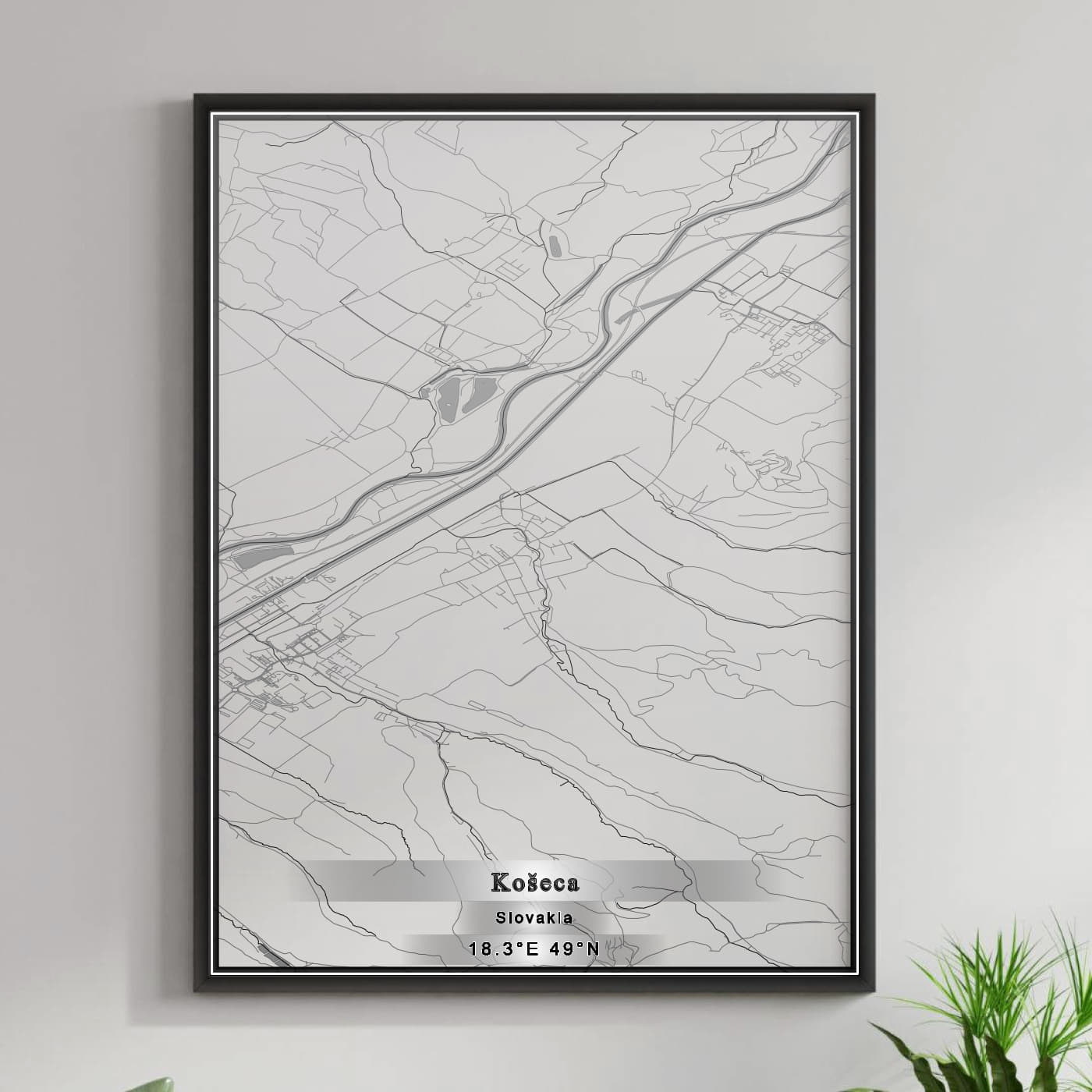 ROAD MAP OF KOŠECA, SLOVAKIA BY MAPBAKES