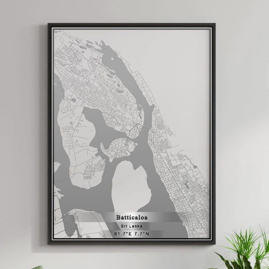 ROAD MAP OF BATTICALOA, SRI LANKA BY MAPBAKES