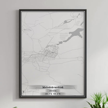 ROAD MAP OF MOLODOHVARDIISK, UKRAINE BY MAPBAKES