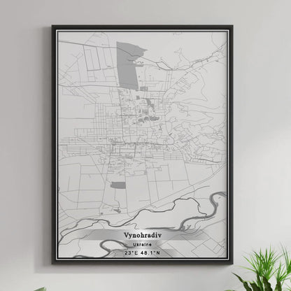 ROAD MAP OF VYNOHRADIV, UKRAINE BY MAPBAKES