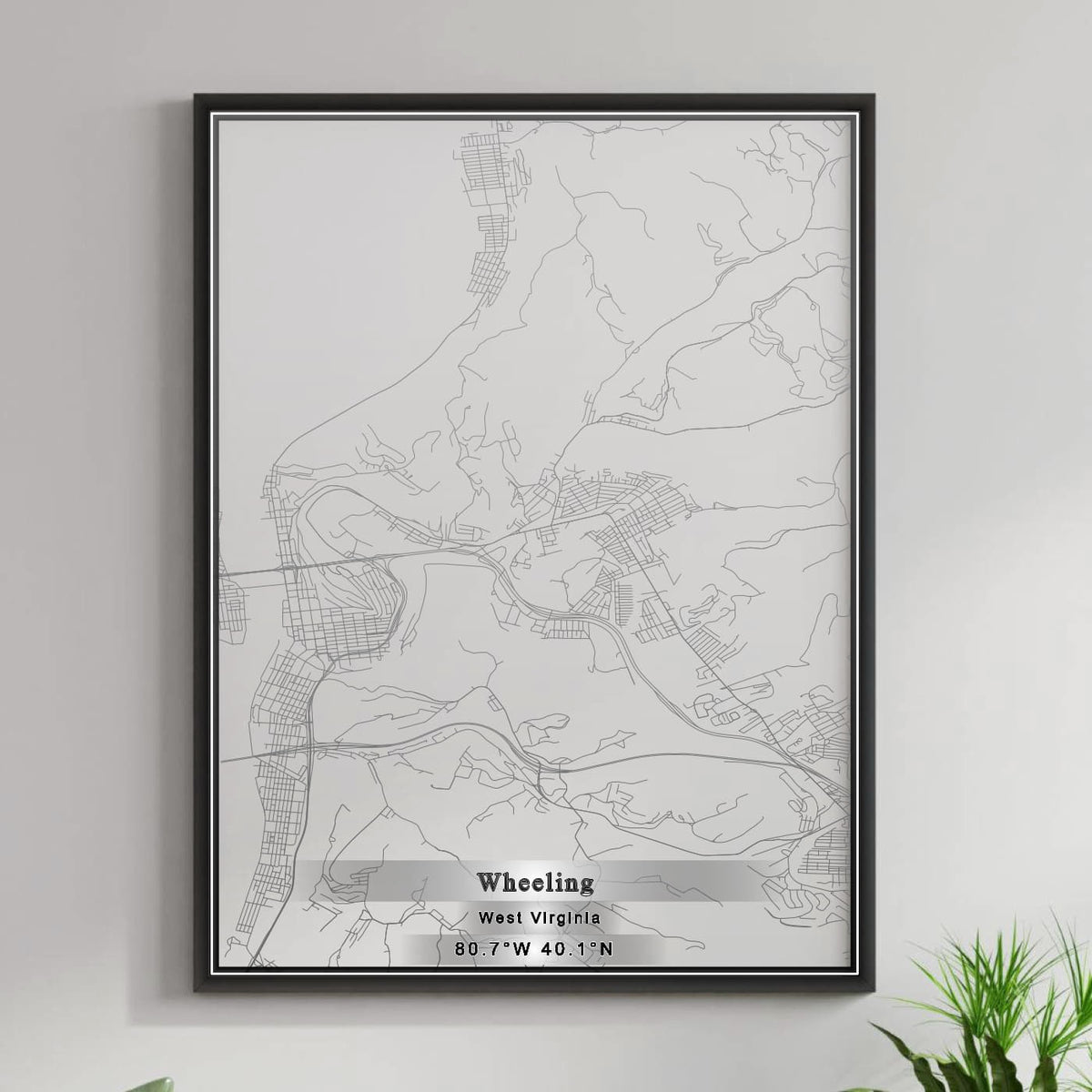 ROAD MAP OF WHEELING, WEST VIRGINIA BY MAPBAKES