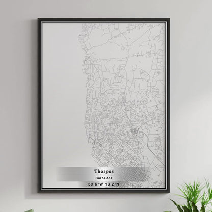 ROAD MAP OF THORPES, BARBADOS BY MAPBAKES