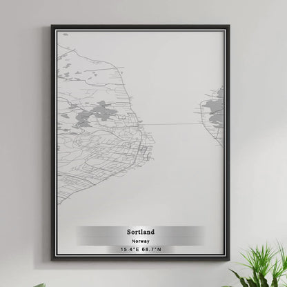 ROAD MAP OF SORTLAND, NORWAY BY MAPBAKES