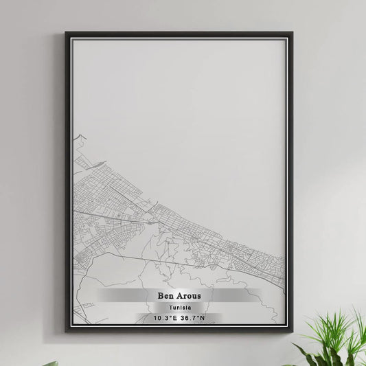 ROAD MAP OF BEN AROUS, TUNISIA BY MAPBAKES