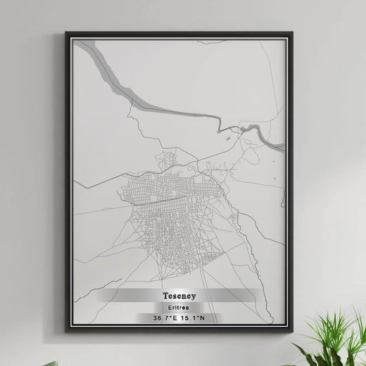 ROAD MAP OF TESENEY, ERITREA BY MAPBAKES