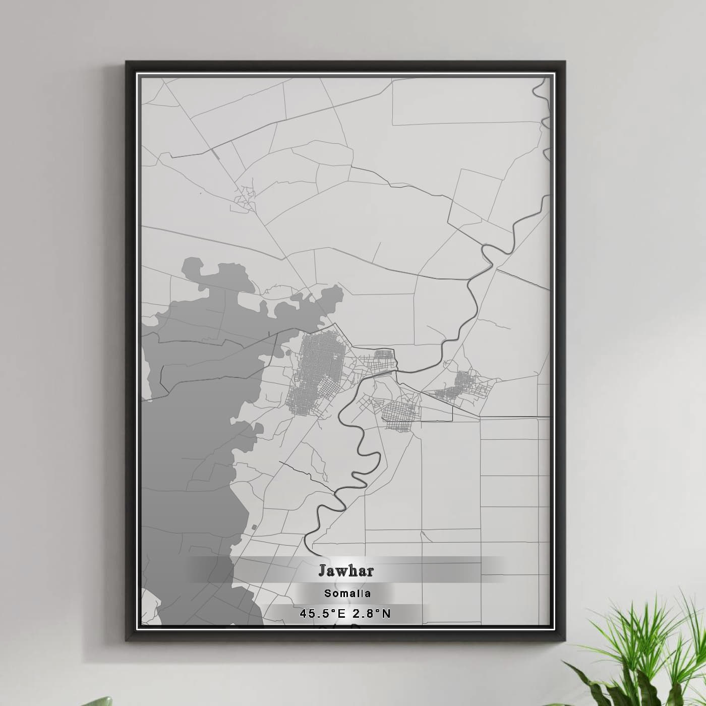 ROAD MAP OF JAWHAR, SOMALIA BY MAPBAKES