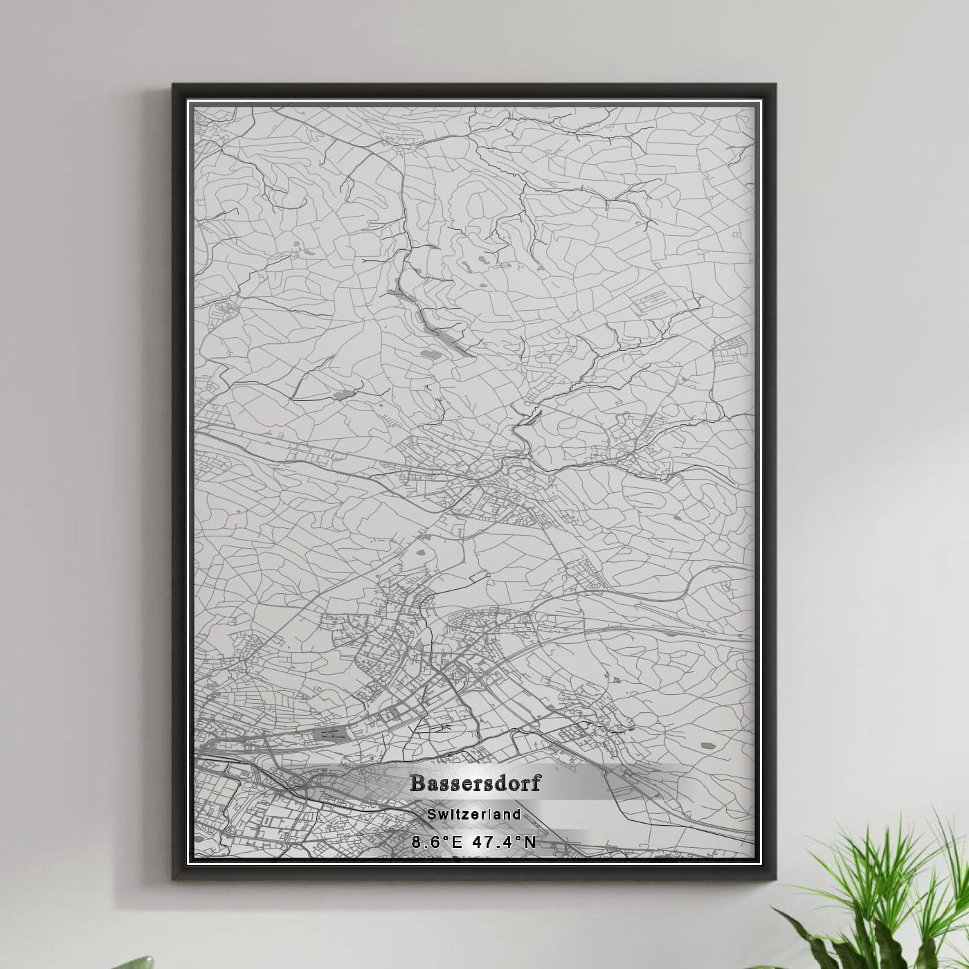 ROAD MAP OF BASSERSDORF, SWITZERLAND BY MAPBAKES