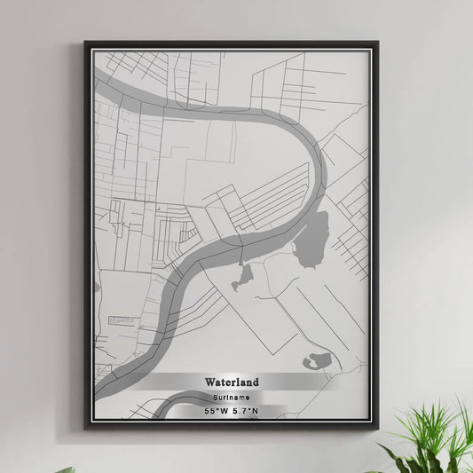 ROAD MAP OF WATERLAND, SURINAME BY MAPBAKES