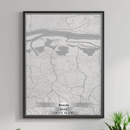 ROAD MAP OF BEOČIN, SERBIA BY MAPBAKES