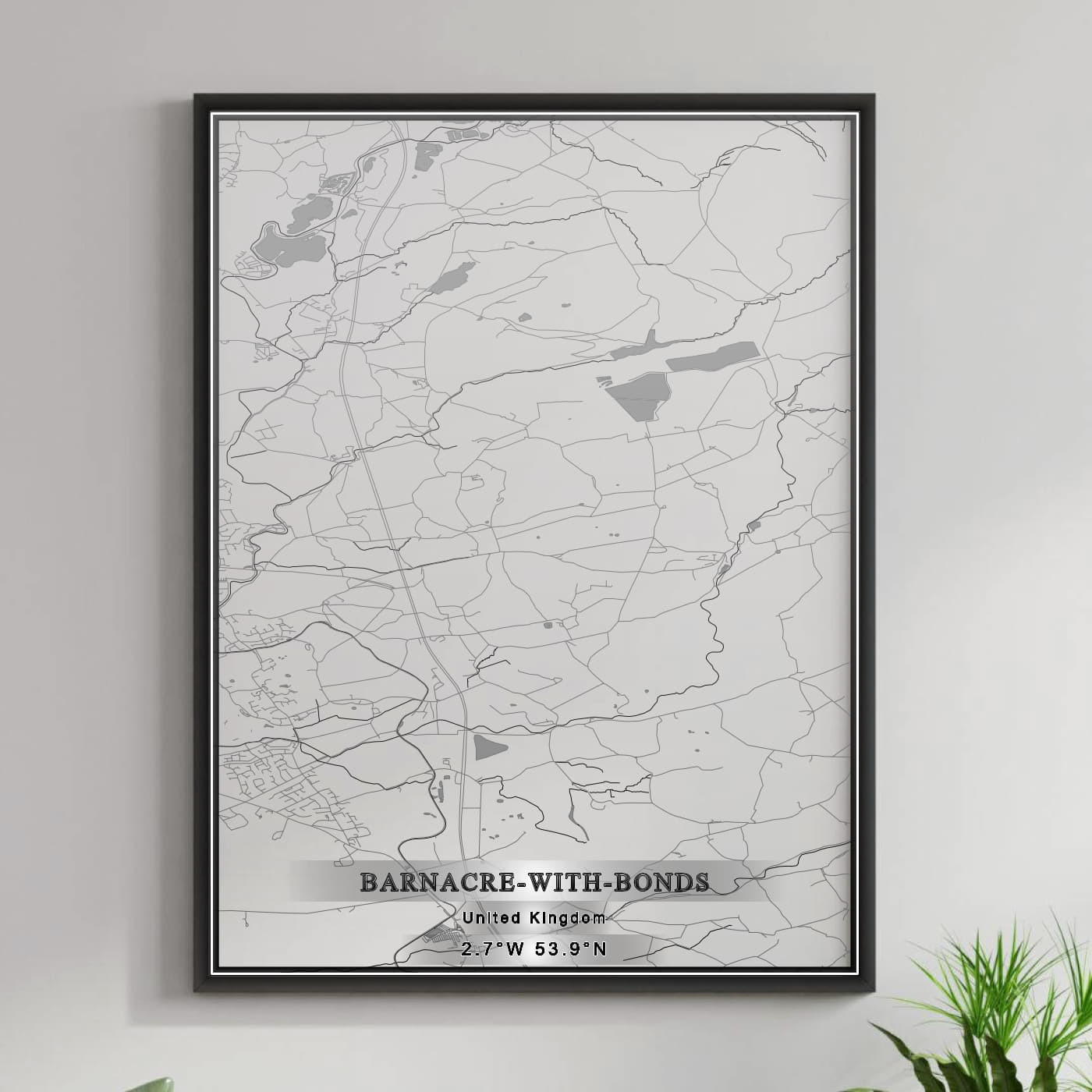 ROAD MAP OF BARNACRE-WITH-BONDS, UNITED KINGDOM BY MAPBAKES