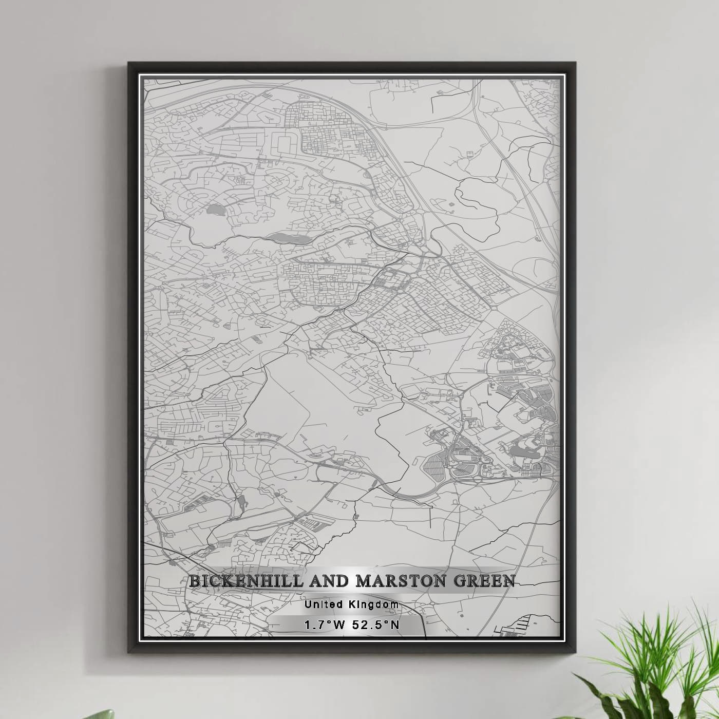 ROAD MAP OF BICKENHILL AND MARSTON GREEN, UNITED KINGDOM BY MAPBAKES