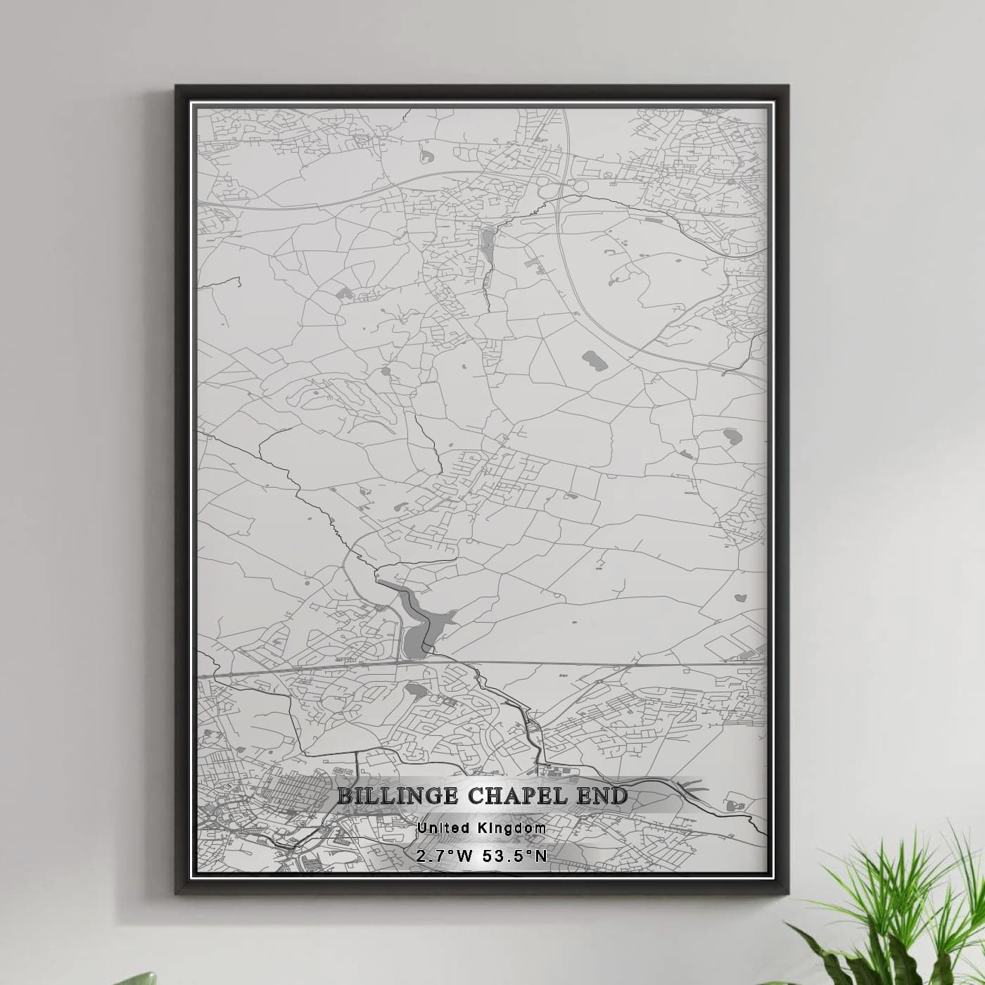 ROAD MAP OF BILLINGE CHAPEL END, UNITED KINGDOM BY MAPBAKES