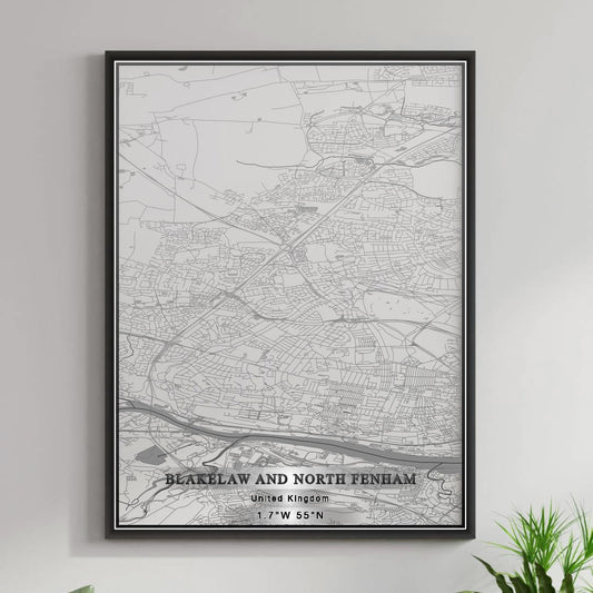 ROAD MAP OF BLAKELAW AND NORTH FENHAM, UNITED KINGDOM BY MAPBAKES