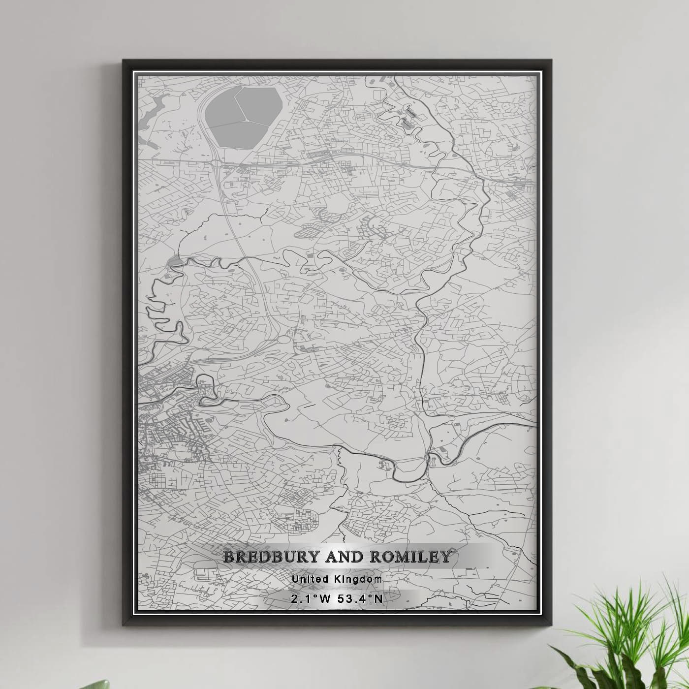 ROAD MAP OF BREDBURY AND ROMILEY, UNITED KINGDOM BY MAPBAKES