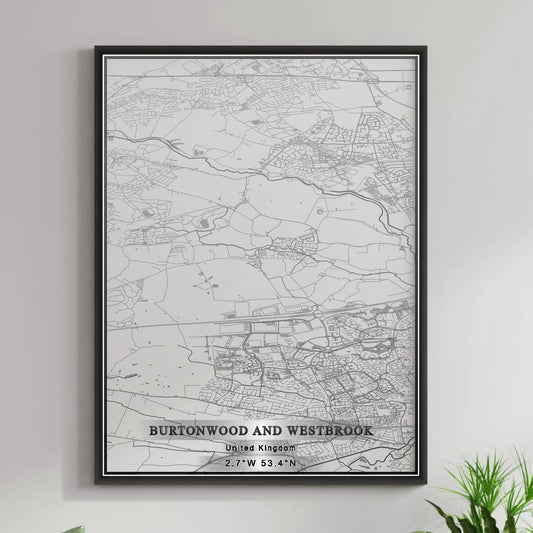 ROAD MAP OF BURTONWOOD AND WESTBROOK, UNITED KINGDOM BY MAPBAKES