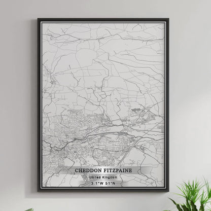 ROAD MAP OF CHEDDON FITZPAINE, UNITED KINGDOM BY MAPBAKES