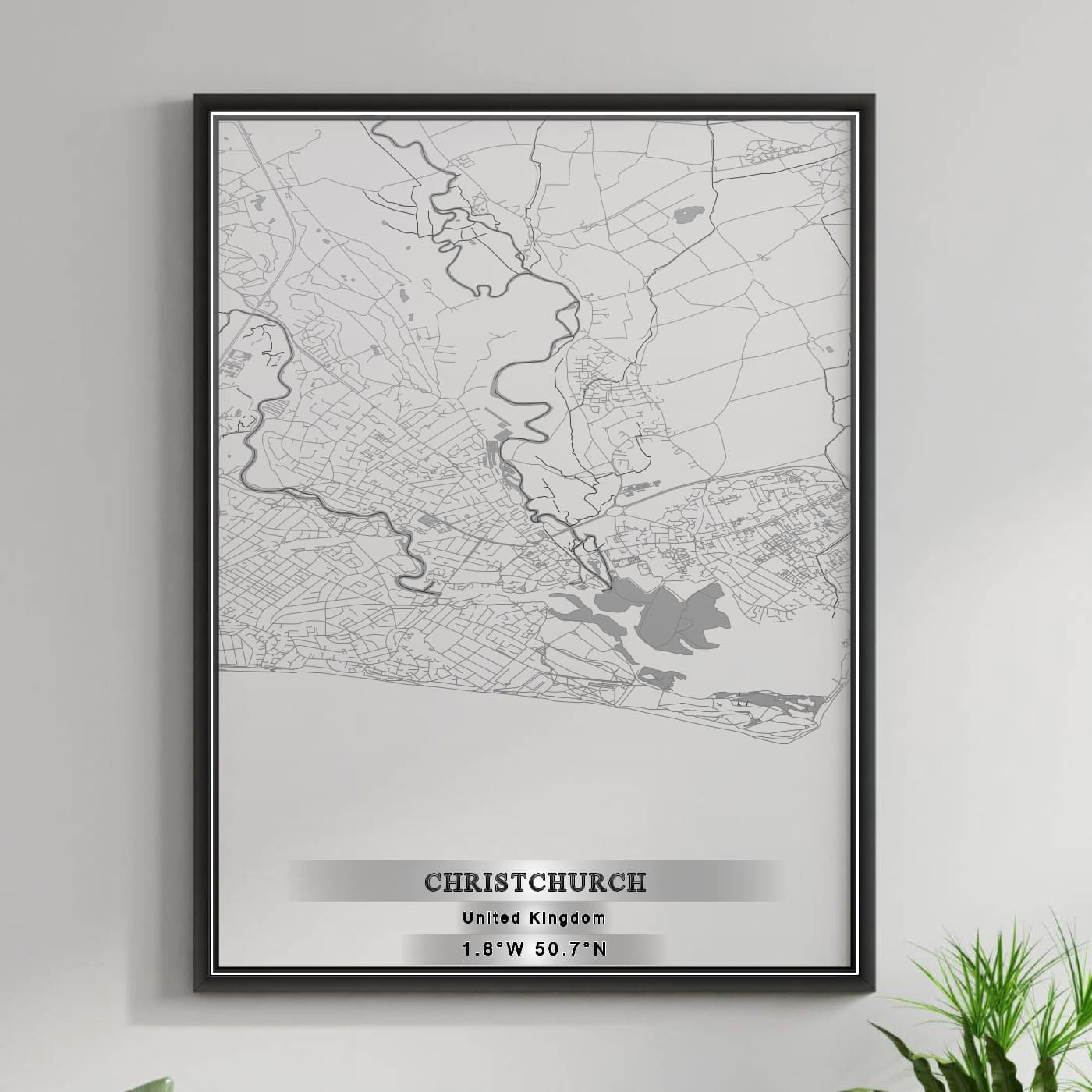 ROAD MAP OF CHRISTCHURCH, UNITED KINGDOM BY MAPBAKES