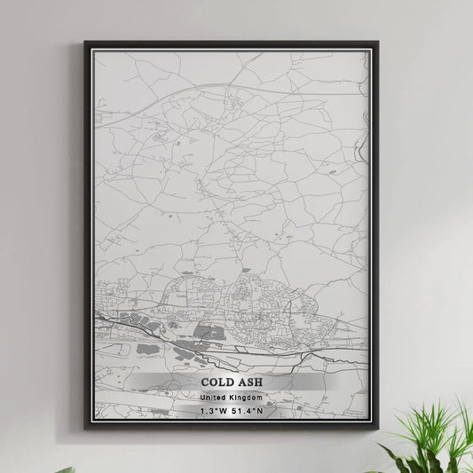 ROAD MAP OF COLD ASH, UNITED KINGDOM BY MAPBAKES