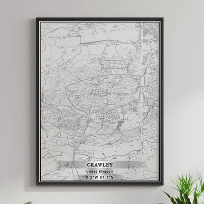 ROAD MAP OF CRAWLEY, UNITED KINGDOM BY MAPBAKES