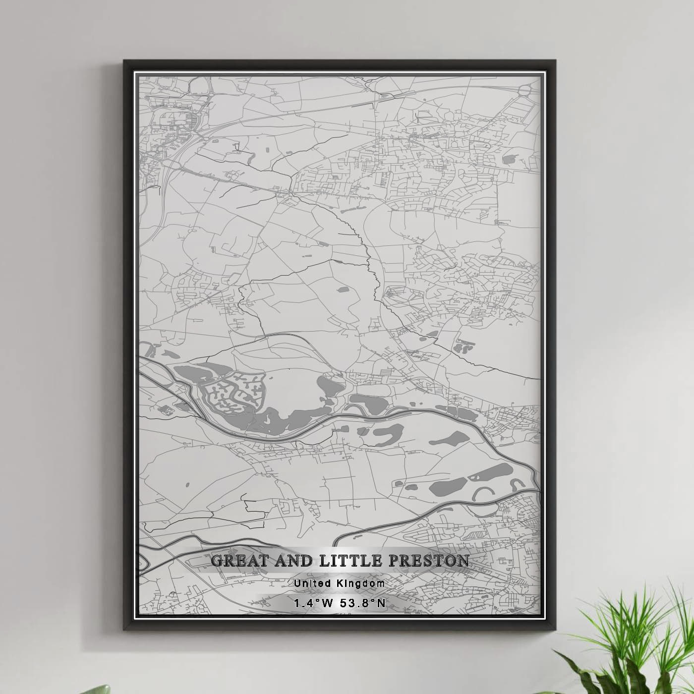 ROAD MAP OF GREAT AND LITTLE PRESTON, UNITED KINGDOM BY MAPBAKES