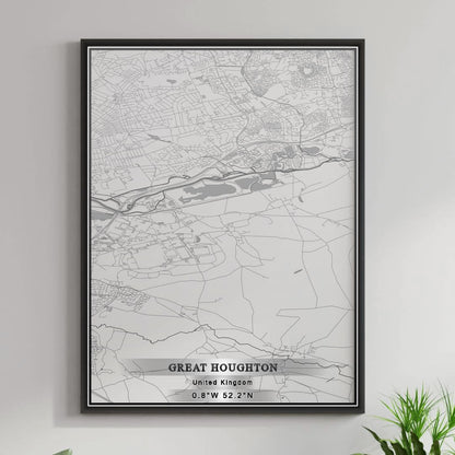 ROAD MAP OF GREAT HOUGHTON, UNITED KINGDOM BY MAPBAKES