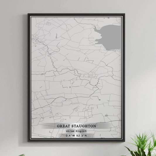 ROAD MAP OF GREAT STAUGHTON, UNITED KINGDOM BY MAPBAKES