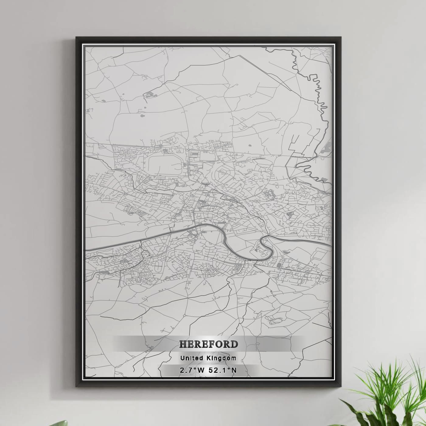 ROAD MAP OF HEREFORD, UNITED KINGDOM BY MAPBAKES