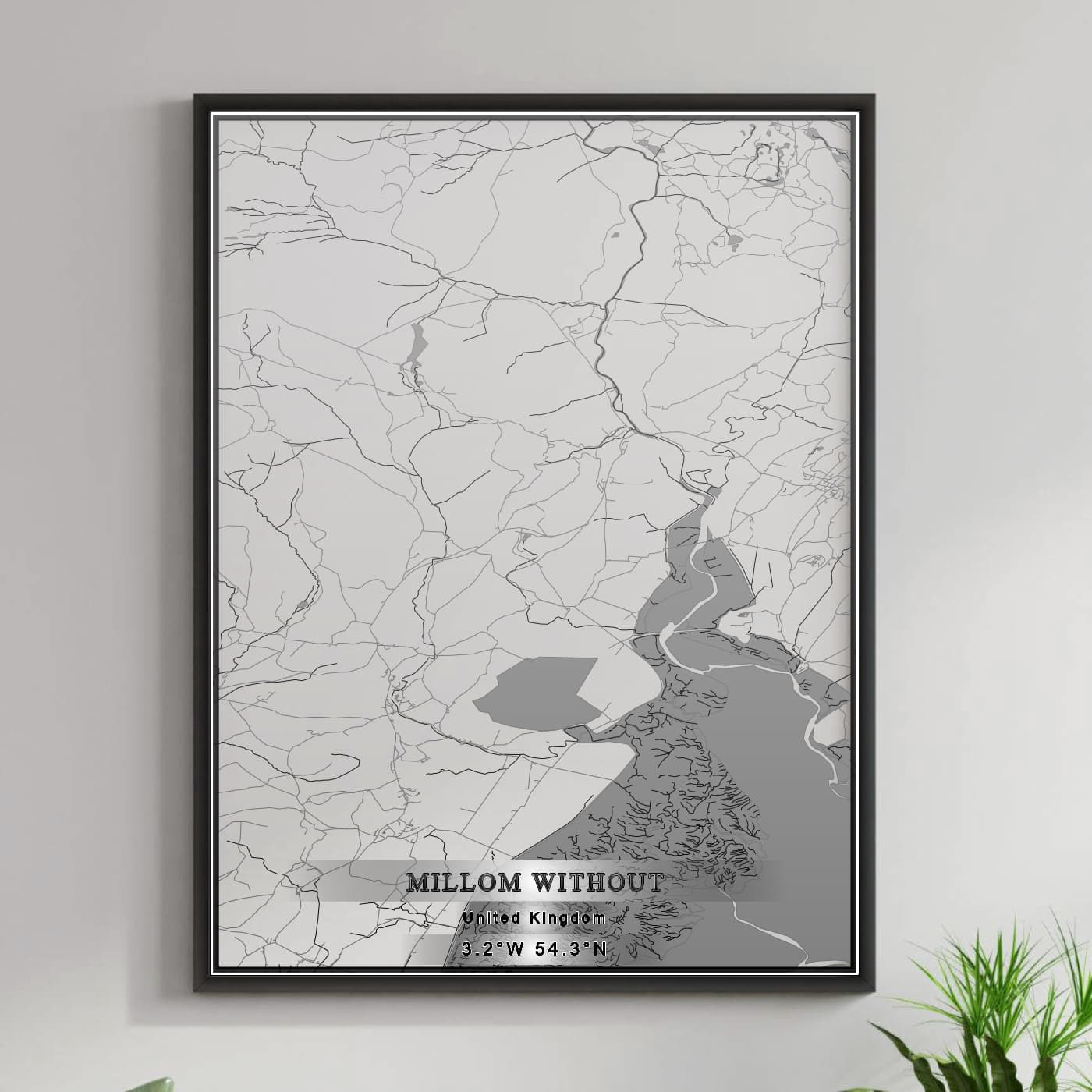 ROAD MAP OF MILLOM WITHOUT, UNITED KINGDOM BY MAPBAKES