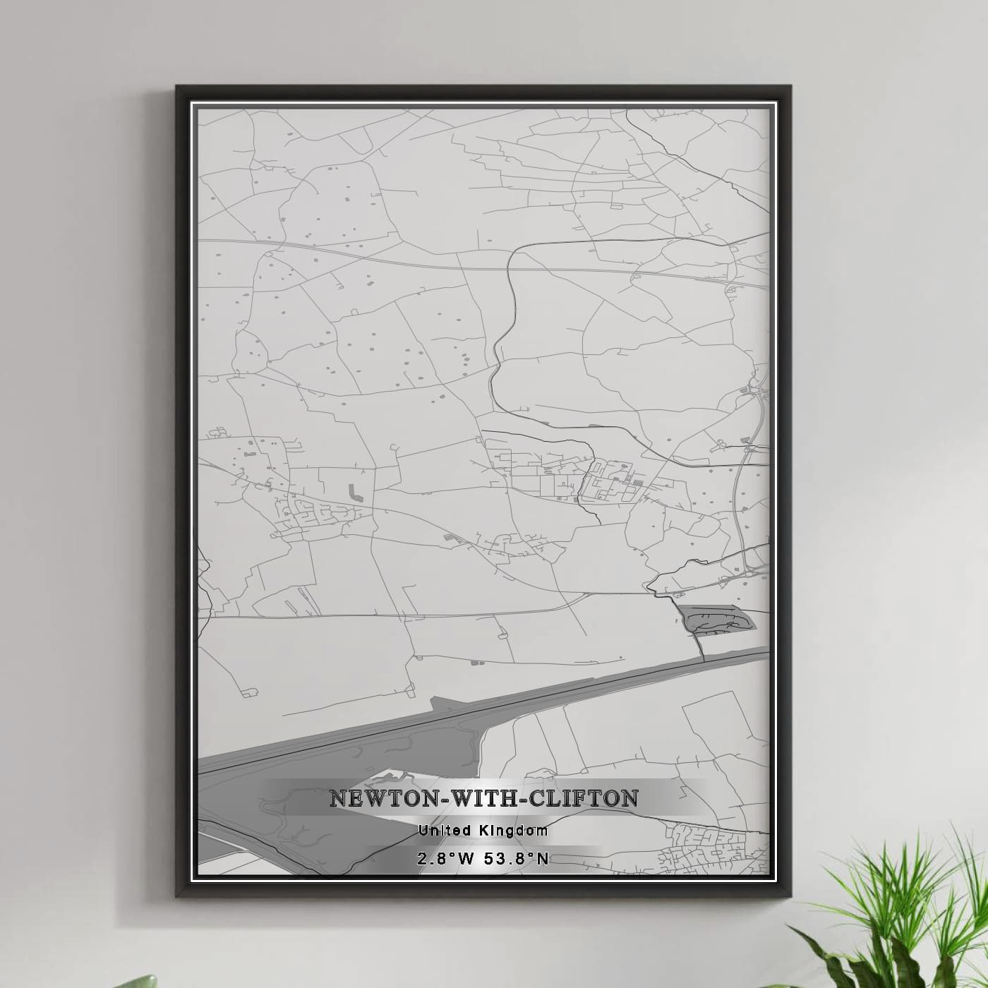 ROAD MAP OF NEWTON-WITH-CLIFTON, UNITED KINGDOM BY MAPBAKES