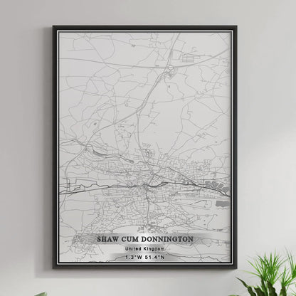 ROAD MAP OF SHAW CUM DONNINGTON, UNITED KINGDOM BY MAPBAKES