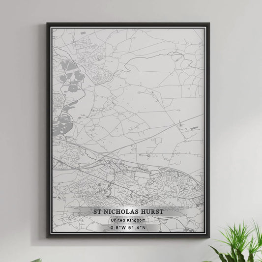 ROAD MAP OF ST NICHOLAS HURST, UNITED KINGDOM BY MAPBAKES