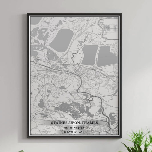 ROAD MAP OF STAINES-UPON-THAMES, UNITED KINGDOM BY MAPBAKES